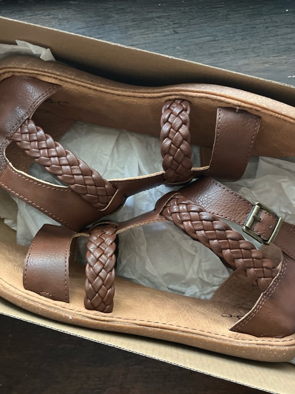 boc Brown Braided Leather Ankle-Strap Sandals - Picture 2 of 5